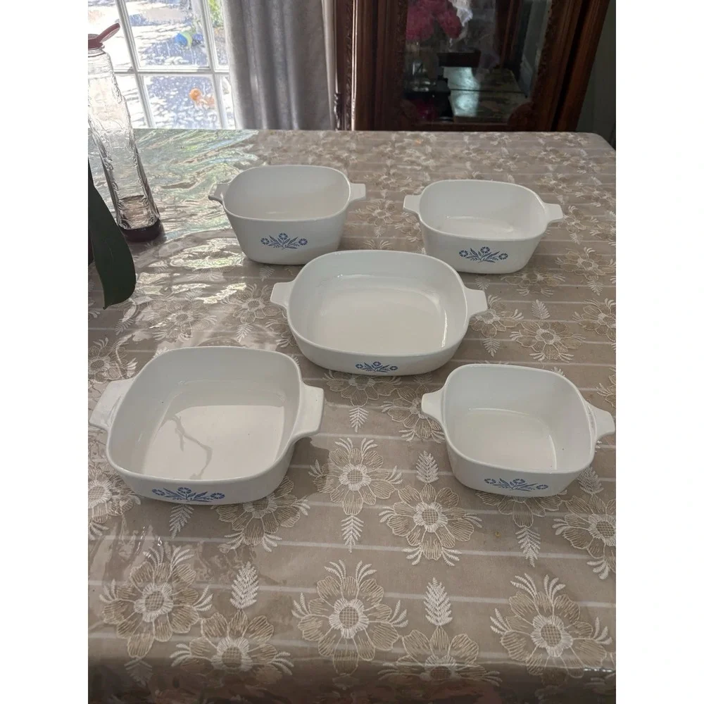 5 pc Lot Set Vintage Corning Ware Blue Cornflower Casserole Baking Dishes